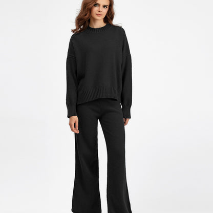 Autumn Winter Women Fashion Casual Knitted Sweater Wide Leg Pants Two-Piece Set