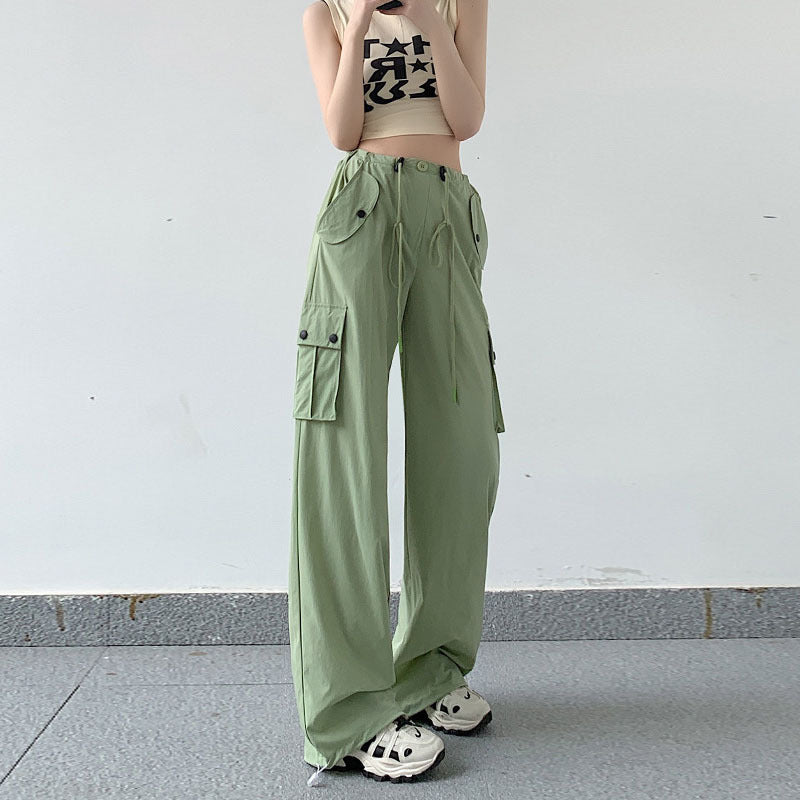 Pantalones casuales de cintura alta, rectos y sueltos de secado rápido para mujer
