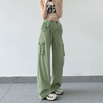 Pantalones casuales de cintura alta, rectos y sueltos de secado rápido para mujer