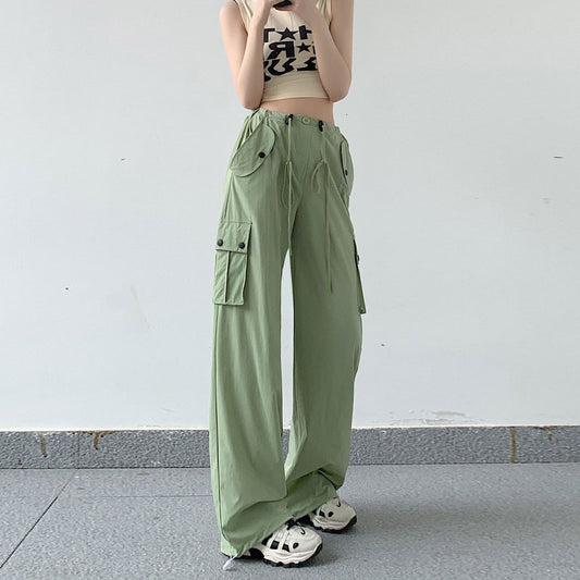 Pantalones casuales de cintura alta, rectos y sueltos de secado rápido para mujer