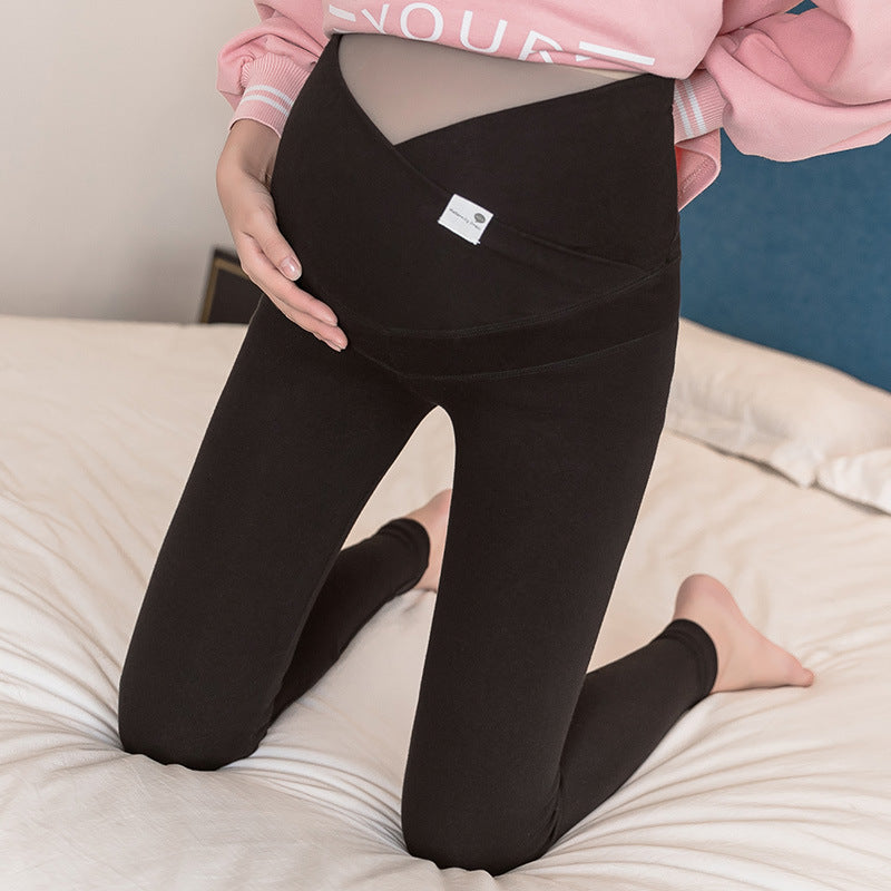 Pregnant Women Fashion Casual Double Belly Cloth Label Tight Pants