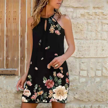 Vestido informal bohemio con cuello halter y estampado floral para mujer, talla grande