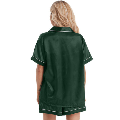 Conjunto de pijama de manga corta con solapa informal de imitación de seda para mujer