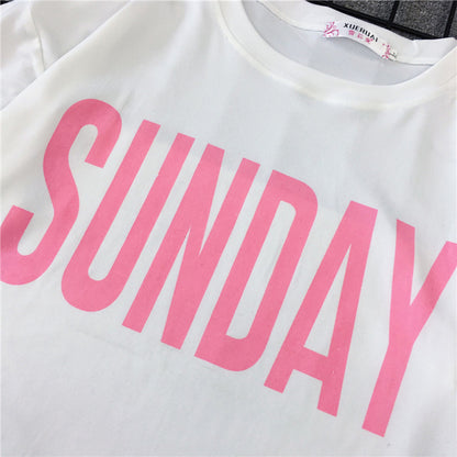 Women Casual Fashion Letter Print Short Sleeves T-shirt And Drawstring Shorts Two Piece Set