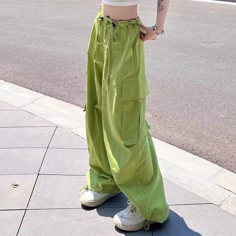 Pantalones cargo casuales de calle para mujer, de color sólido y con bolsillos