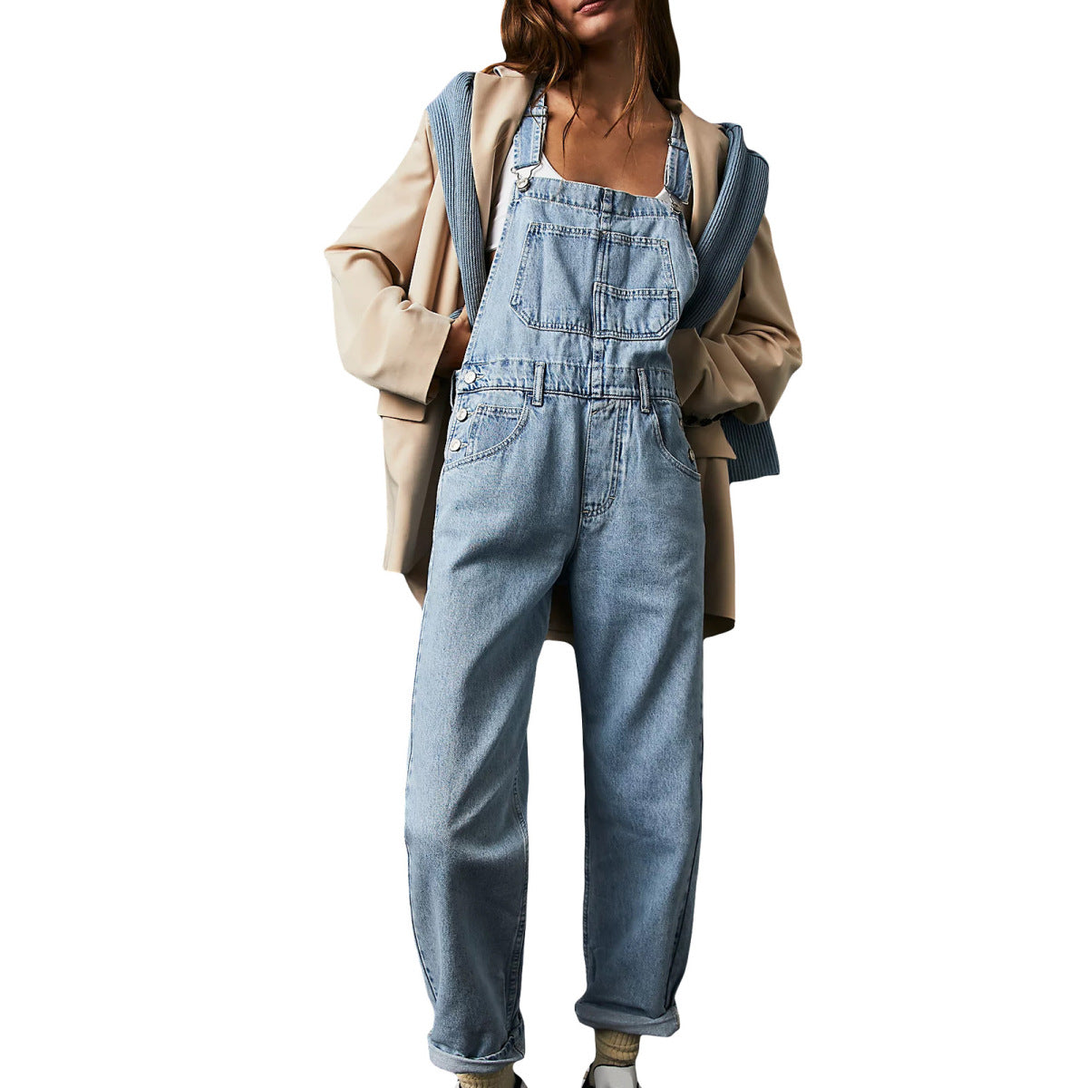 Women Fashion Casual Loose Denim Strap Pants