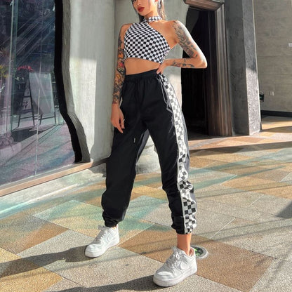 Retro Checkerboard Print Casual Fashion Women'S Sports Pants