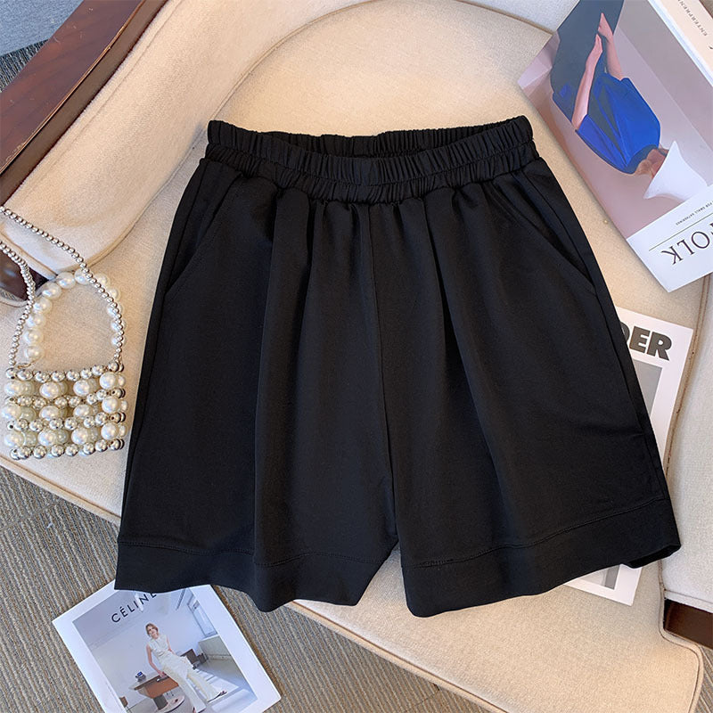 Summer Women Solid Color Casual Plus Size High Waist Shorts