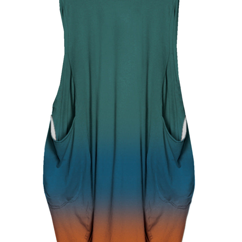 Women Casual Gradient Color Printed High Waist Plus Size Sleeveless Dress