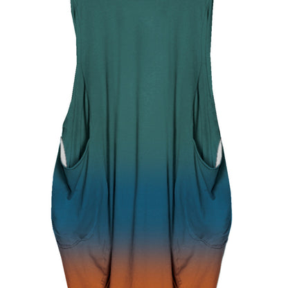 Women Casual Gradient Color Printed High Waist Plus Size Sleeveless Dress