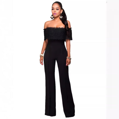 Women Elegant Fashion Loose Casual Side Zipper Off-Shoulder Jumpsuits
