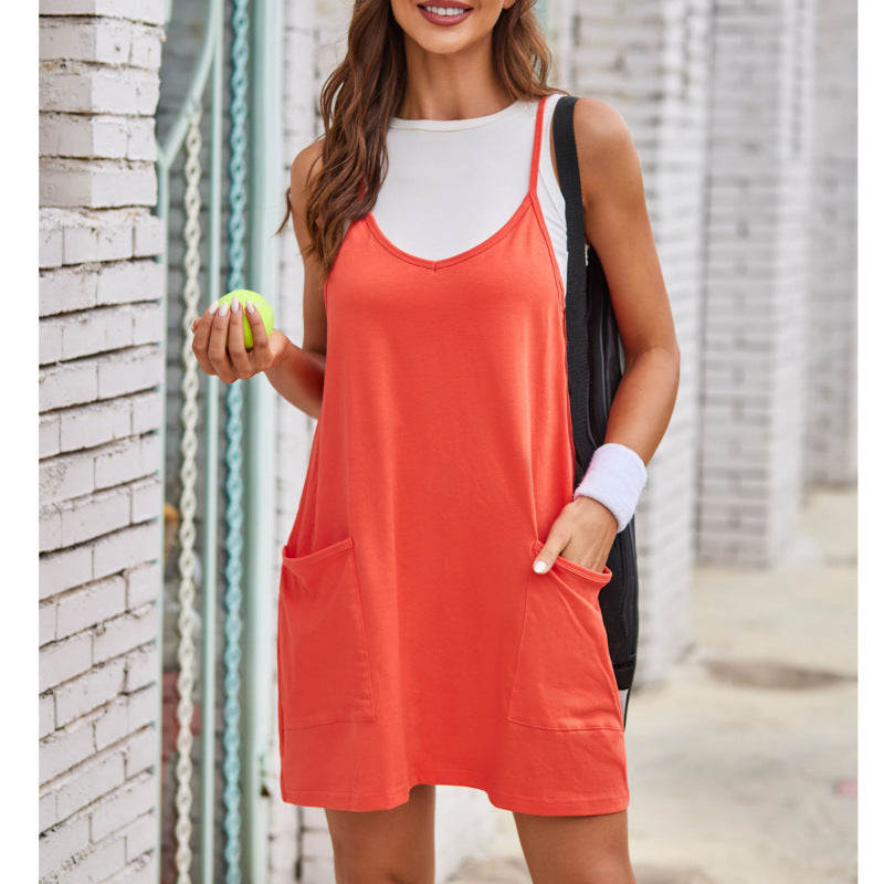 Women Summer Casual Slip Dress Camis Shorts Three-Piece Set