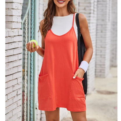 Women Summer Casual Slip Dress Camis Shorts Three-Piece Set