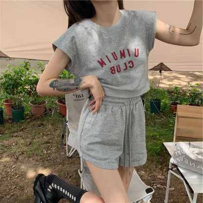 Casual Fashion Women Summer Short-Sleeved T-Shirt Sportswear Shorts Two-Piece Set