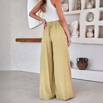 Pantalones anchos de encaje de cintura alta de color sólido casuales de moda de verano para mujer