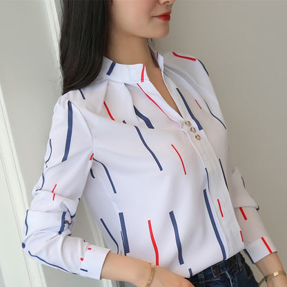 Blusa básica de trabajo de manga larga con estampado de rayas informal a la moda para mujer