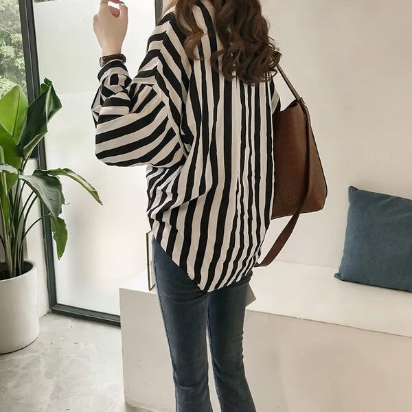 Blusas casuales de manga larga con estampado de rayas para mujer