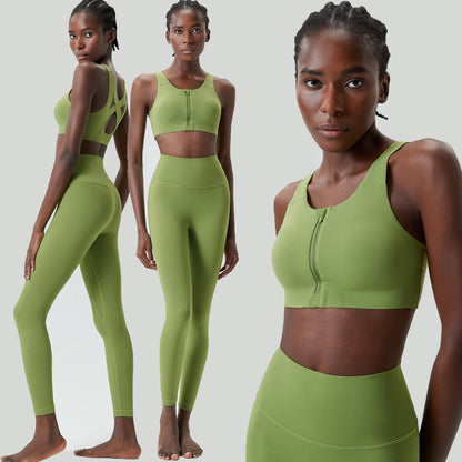 Conjunto de dos piezas de pantalones de yoga ajustados para mujer, informales, de color sólido, a prueba de golpes, para correr y fitness