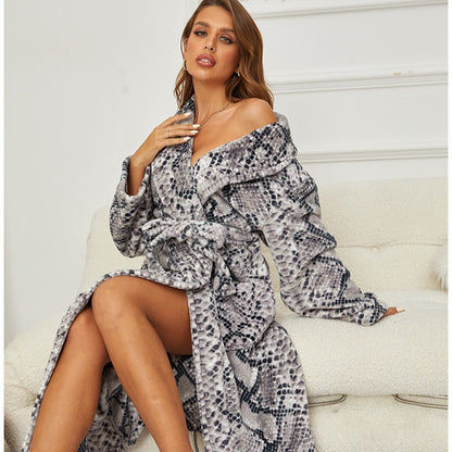 Women Fashion Casual Rainbow Star Python Print Lel Long Sleeve Nightgown