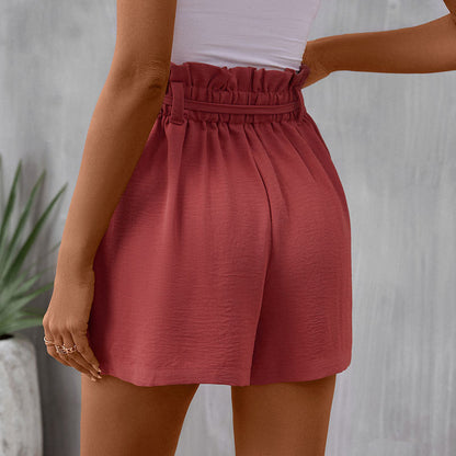 Summer Women Fashion Casual High Waist Solid Color Lace-Up Shorts