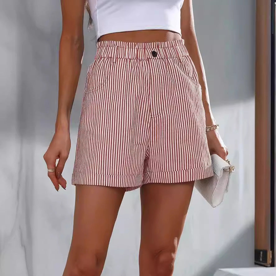 Pantalones cortos casuales con bolsillos y rayas para mujer