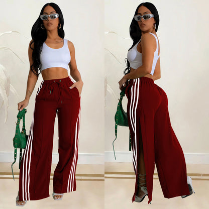 Pantalones casuales de color liso con abertura para mujer