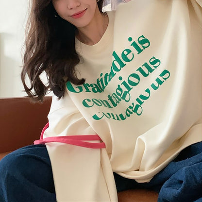 Women Street Casual Alphabet Print Round Neck Loose Sweatshirt