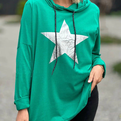 Sudadera con capucha de manga larga con estampado de estrellas para mujer, informal y holgada