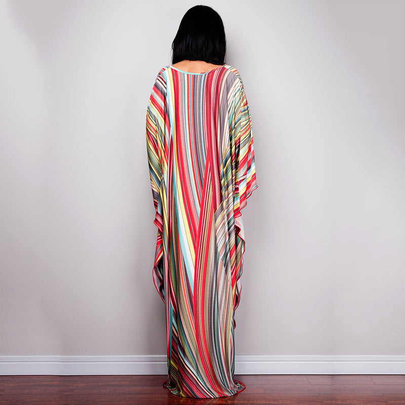 Traje de baño largo con estampado floral a rayas y protección solar para mujer
