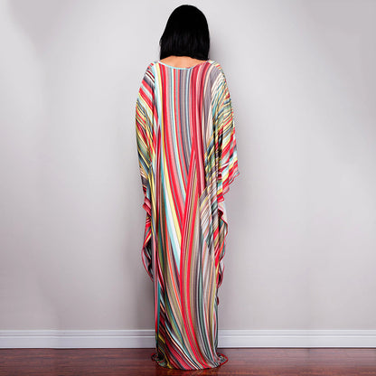 Traje de baño largo con estampado floral a rayas y protección solar para mujer