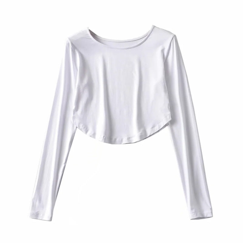 Camiseta corta informal con dobladillo arqueado y abertura para mujer