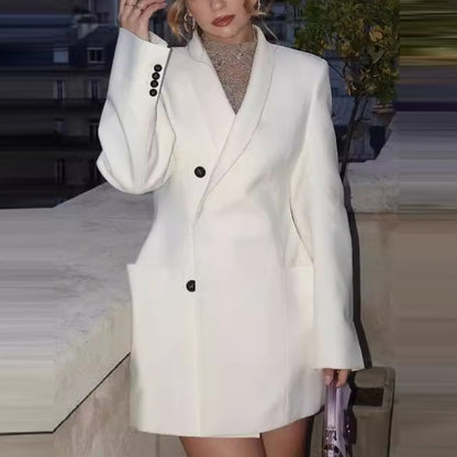 Chaqueta blazer informal de manga larga con cuello en V y color liso para mujer