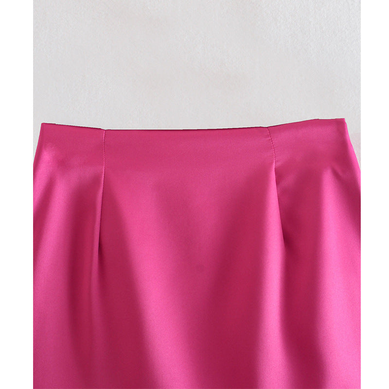 Women Solid Color Satin High Waist Casual Fashion Mini Skirt