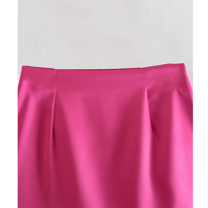 Women Solid Color Satin High Waist Casual Fashion Mini Skirt