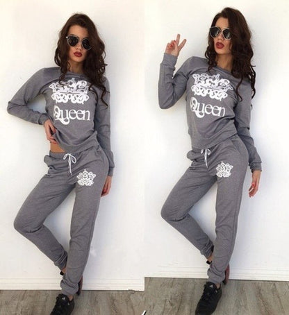 Casual Athleisure Women Slong Sleeve Queen Print Sweatshirt And Pants Set