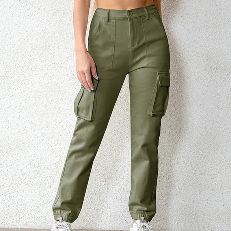 Women Fashion Casual Solid Color Jogger Cargo Pants