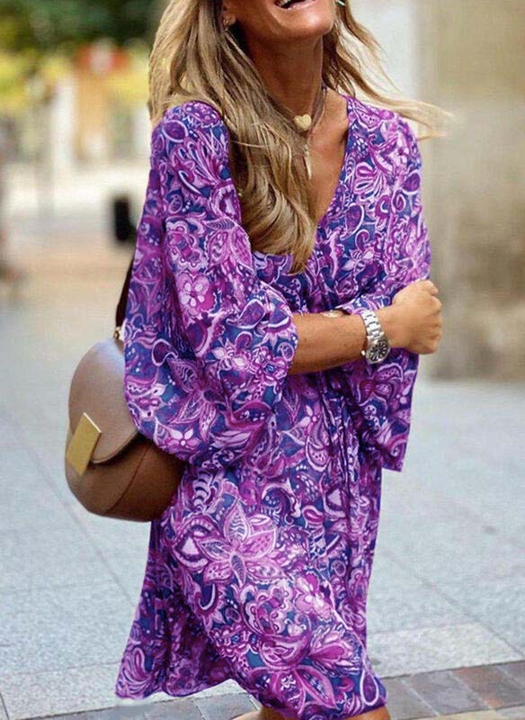 Women Casual Short-Sleeve Printed Loose Dress