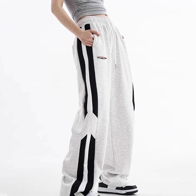 Sports Women Stripe Spring Loose Casual Straight Leg Cargo Pants