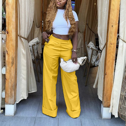 Women Fashion Casual Solid Color Leg Pants