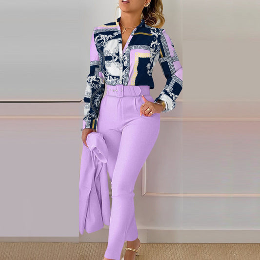 Conjunto de dos piezas de pantalón y top estampado informal a la moda para mujer