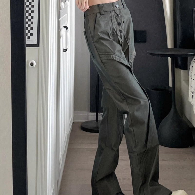 Pantalones cargo rectos sueltos de otoño para mujer con diseño de moda informal