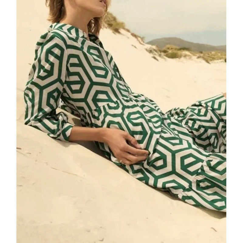 Vestido largo holgado con estampado geométrico estilo bohemio informal