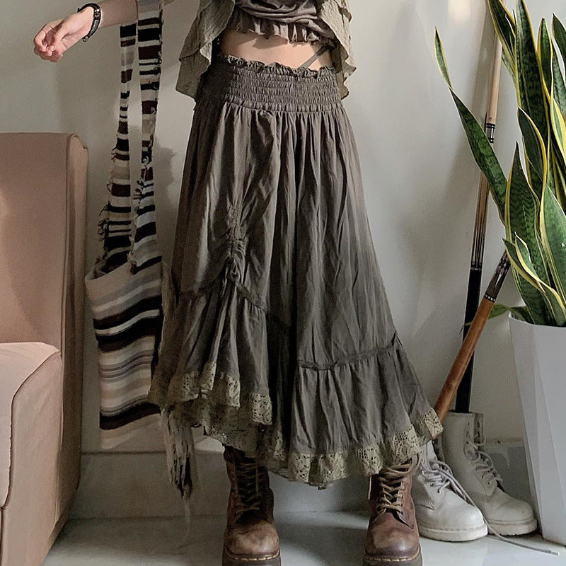 Women Fashion Casual Solid Color Drawstring Skirt