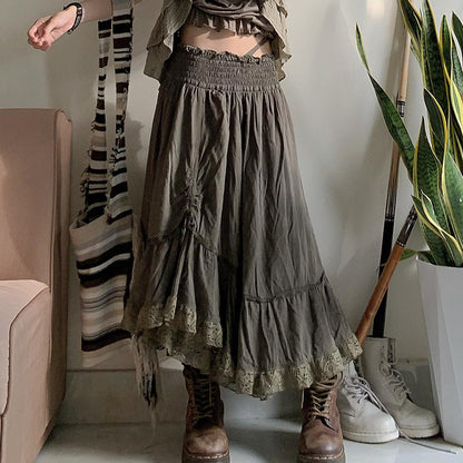 Women Fashion Casual Solid Color Drawstring Skirt