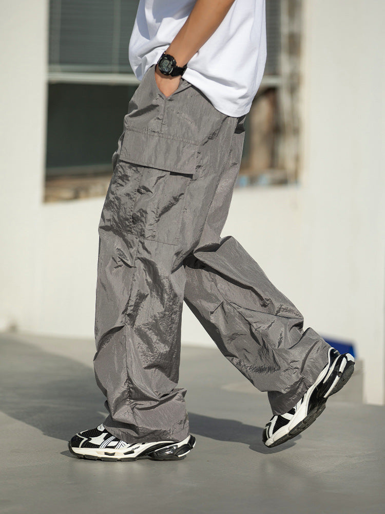 Pantalones cargo holgados de nailon y metal para mujer