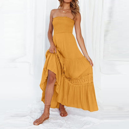 Women Fashion Casual Summer Vacation Solid Color Tube Maxi Dress