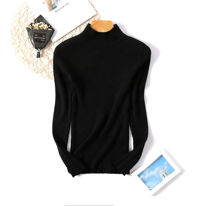 Women Casual Solid Color Basic Half-Turtleneck Knitted Sweater