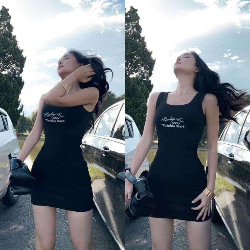 Vestido mini informal sencillo con cuello en U y estampado de letras para mujer