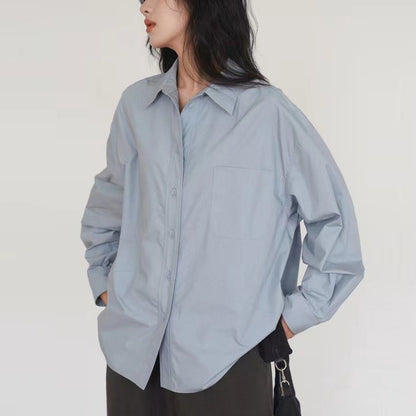 Women Casual Solid Color Cotton Long Sleeve Shirt Blouses