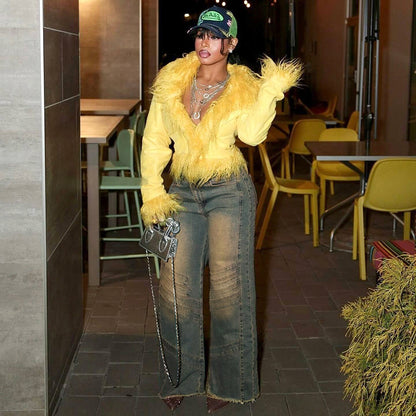 Vaqueros holgados con costuras de cintura alta, estilo retro, informales, a la moda para mujer